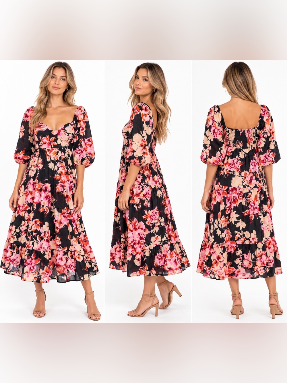 Anthropologie Somerset Floral Puff-Sleeve Midi Dress **Altered**